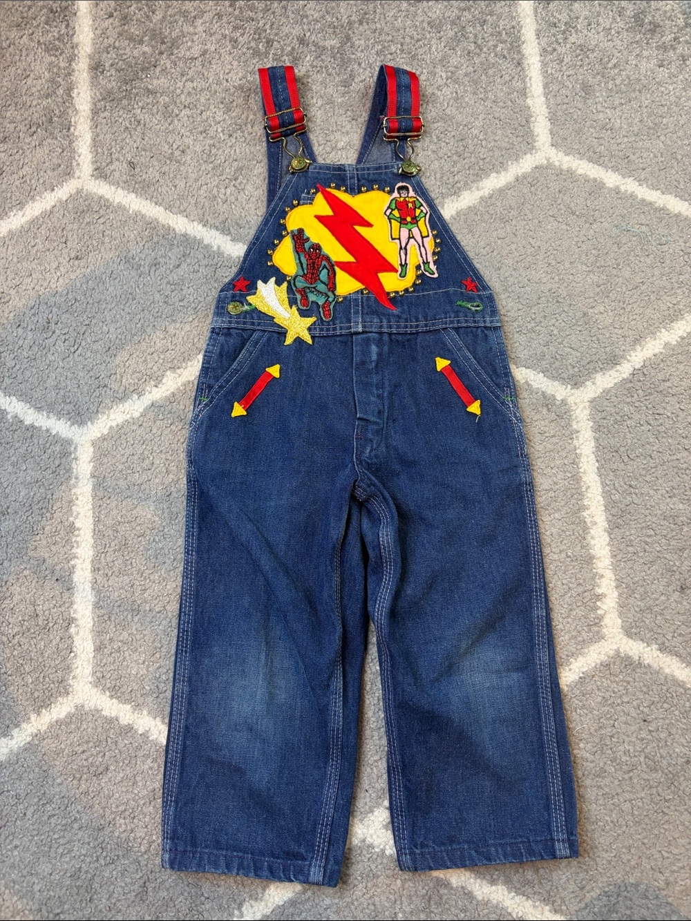 Vintage 70s Little Editions Toddler Overalls 3T Superhero